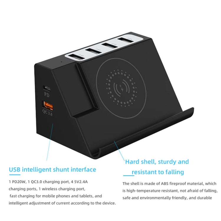 PD 20W +QC 3.0 Wireless Charging+6 Ports Multi-function Charger(US Plug)