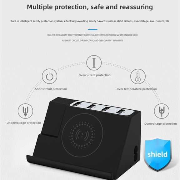 PD 20W +QC 3.0 Wireless Charging+6 Ports Multi-function Charger(UK Plug)