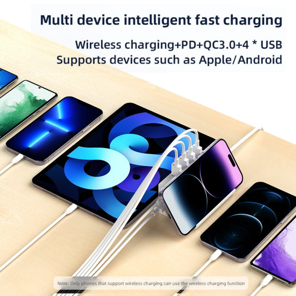PD 20W +QC 3.0 Wireless Charging+6 Ports Multi-function Charger(UK Plug)