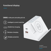 PD 20W +QC 3.0 Wireless Charging+6 Ports Multi-function Charger(UK Plug)