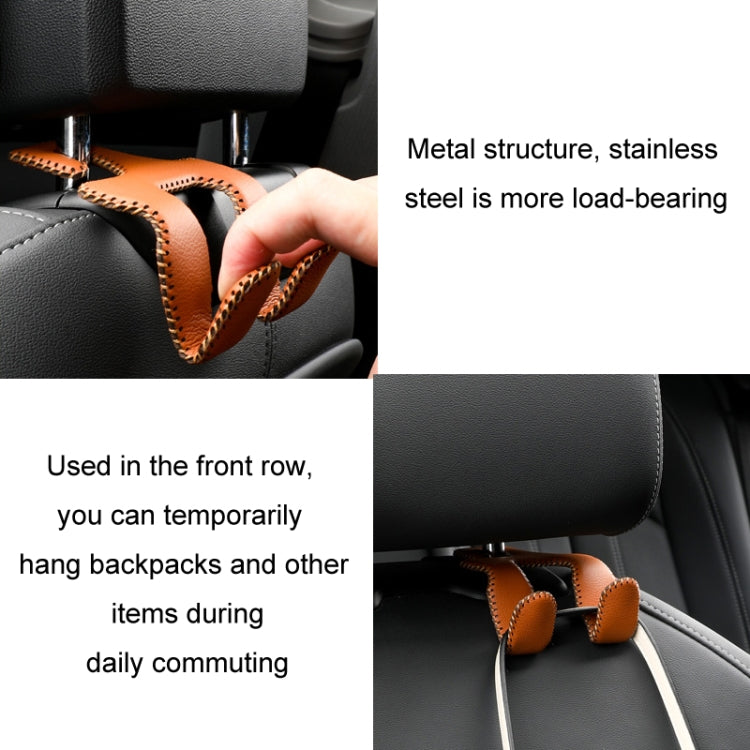 Car Double Hook Stainless Steel Rear Headrest Mobile Phone Holder(Beige)