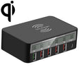 818F 5 USB Ports + Type-C Multifunctional Multi-Port Wireless Charger, Style: US Plug (Black) - Multifunction Charger by PMC TechLife | Online Shopping South Africa | PMC TechLife | Buy Now Pay Later Mobicred