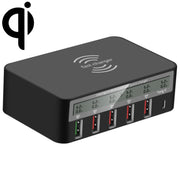 818F 5 USB Ports + Type-C Multifunctional Multi-Port Wireless Charger, Style: UK Plug (Black)
