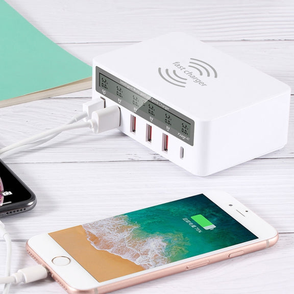 818F 5 USB Ports + Type-C Multifunctional Multi-Port Wireless Charger, Style: US Plug (Black)