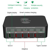 818F 5 USB Ports + Type-C Multifunctional Multi-Port Wireless Charger, Style: EU Plug (Black)
