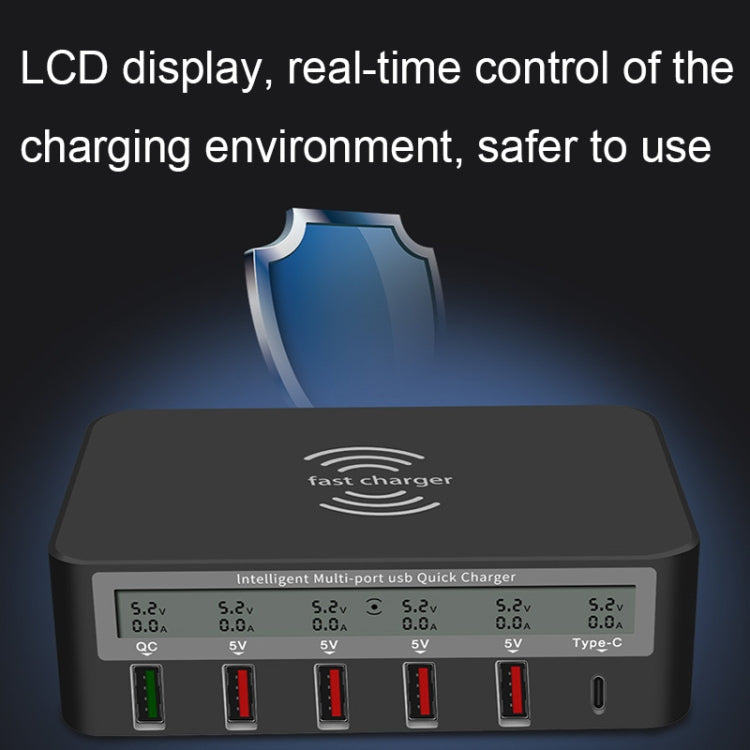 818F 5 USB Ports + Type-C Multifunctional Multi-Port Wireless Charger, Style: UK Plug (Black)