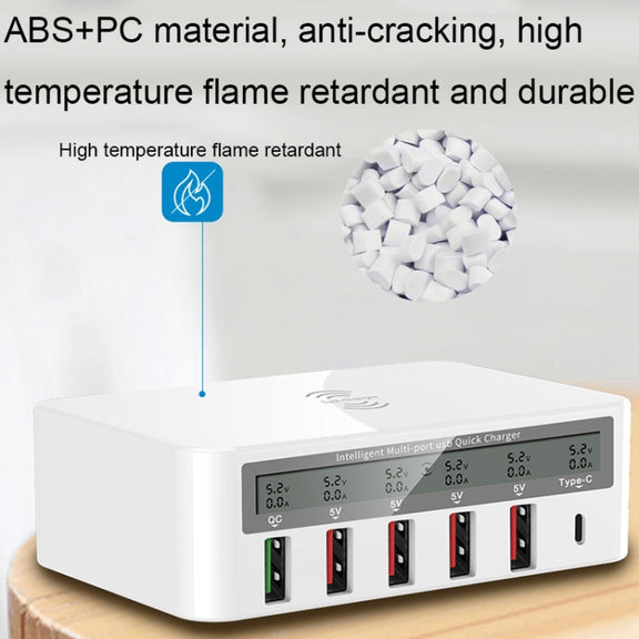 818F 5 USB Ports + Type-C Multifunctional Multi-Port Wireless Charger, Style: EU Plug (Black)