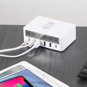 818F 5 USB Ports + Type-C Multifunctional Multi-Port Wireless Charger, Style: UK Plug (White)