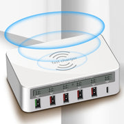 818PF 5 USB Ports + Type-C Smart Digital Display Wireless Phone Charger, Style: EU Plug (Black)