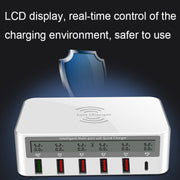 818PF 5 USB Ports + Type-C Smart Digital Display Wireless Phone Charger, Style: EU Plug (White)