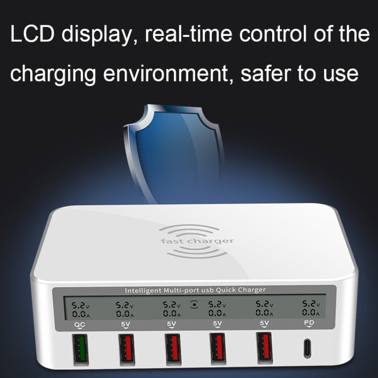 818PF 5 USB Ports + Type-C Smart Digital Display Wireless Phone Charger, Style: EU Plug (Black)
