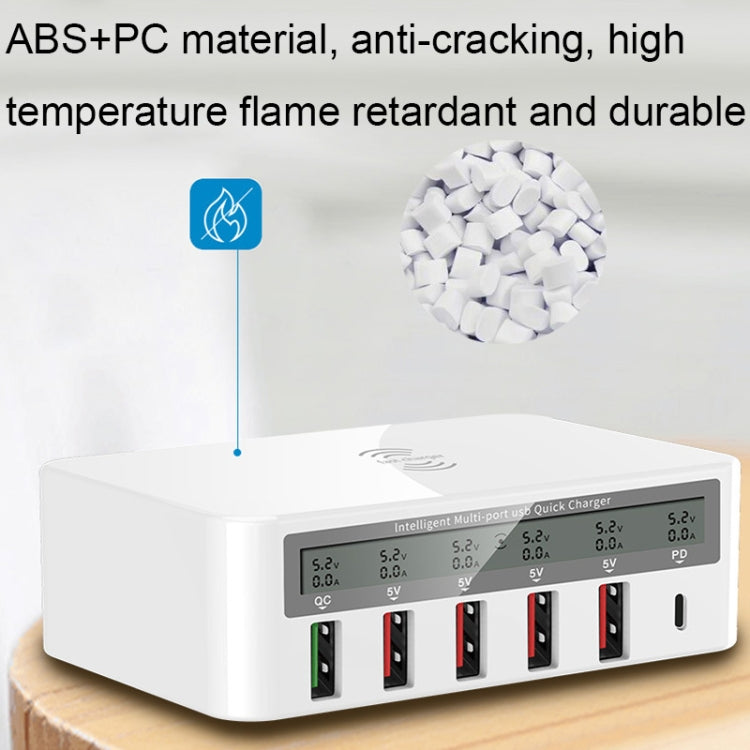 818PF 5 USB Ports + Type-C Smart Digital Display Wireless Phone Charger, Style: US Plug (White) - Multifunction Charger by PMC TechLife | Online Shopping South Africa | PMC TechLife | Buy Now Pay Later Mobicred