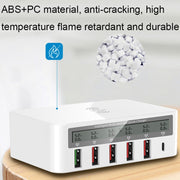 818PF 5 USB Ports + Type-C Smart Digital Display Wireless Phone Charger, Style: US Plug (White)