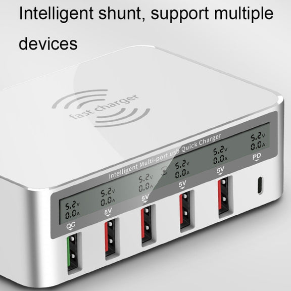 818PF 5 USB Ports + Type-C Smart Digital Display Wireless Phone Charger, Style: EU Plug (Black)