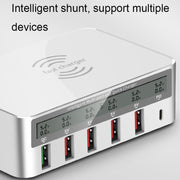 818PF 5 USB Ports + Type-C Smart Digital Display Wireless Phone Charger, Style: EU Plug (White)