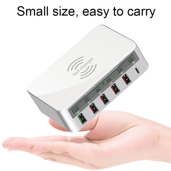 818PF 5 USB Ports + Type-C Smart Digital Display Wireless Phone Charger, Style: US Plug (Black)