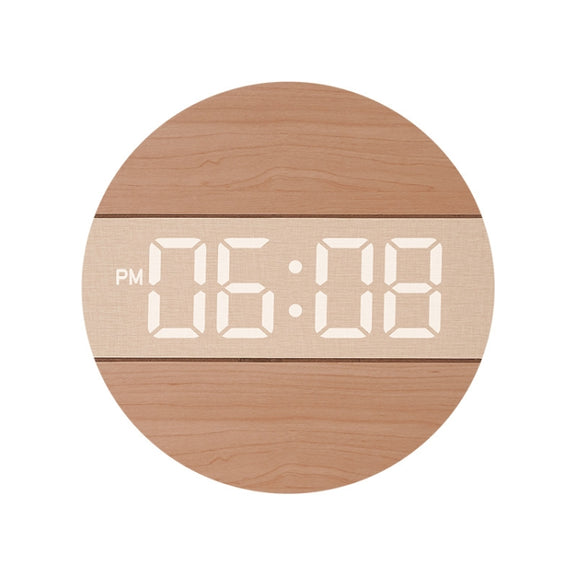 G218B Wooden Living Room Digital Display Clock Home Decoration Wall Clock(Khaki)