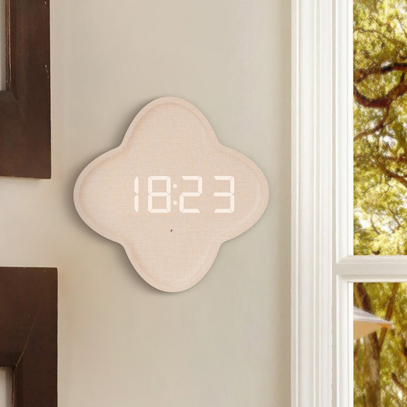 G236 LED Digital Display Flower Shape Living Room Wall Clock(Cotton Linen)