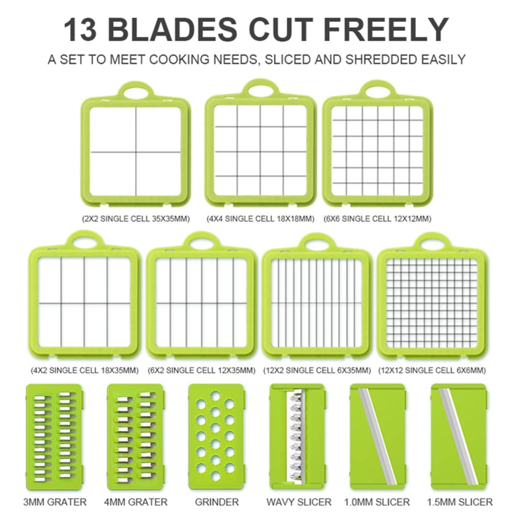 22 in 1 Multifunctional Food Chopper Grater Onion Dicer Veggie Cutter with 13 Stainless Steel Blades(Grey) - Cutter & Peeler by PMC TechLife | Online Shopping South Africa | PMC TechLife | Buy Now Pay Later Mobicred