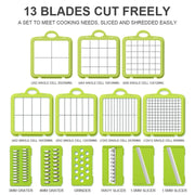 22 in 1 Multifunctional Food Chopper Grater Onion Dicer Veggie Cutter with 13 Stainless Steel Blades(Grey)