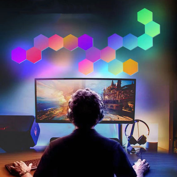12pcs/set RGB Symphony Hexagon Lights DIY Bedside Ambient Wall Lamp Smart Honeycomb Light(WIFI-APP)
