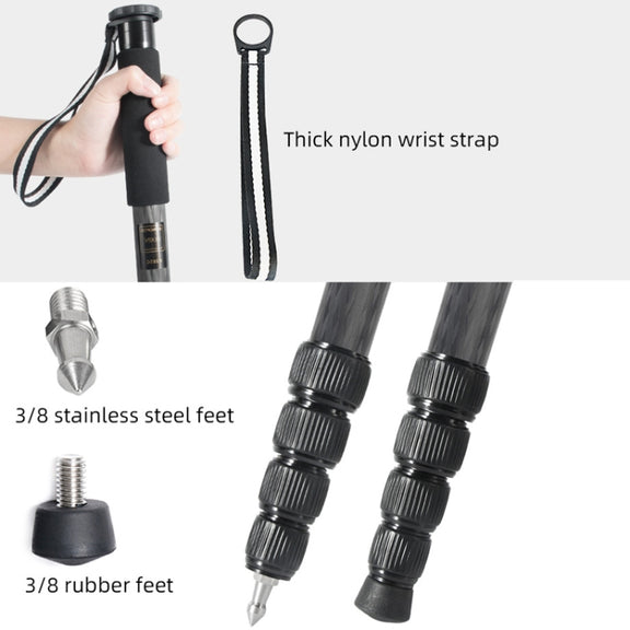BEXIN P285C Carbon Fiber DSLR Camera Monopod Mountaineering Stick Photography Selfie Holder