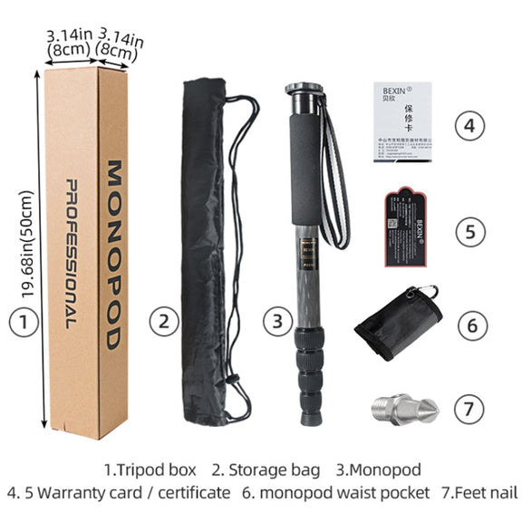 BEXIN P285C Carbon Fiber DSLR Camera Monopod Mountaineering Stick Photography Selfie Holder