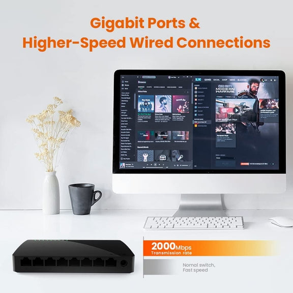 Tenda SG108 100/1000M Desktop Network Switch 8 Port Gigabit Desktop Switch Ethernet Switch LAN Hub(UK Plug)
