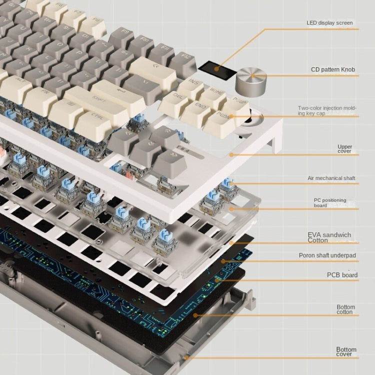 LANGTU LT84 Mechanical Luminous Keyboard, Style: Wireless Tri-Mode RGB Sea-Air Axis Pro ( Whiteout )