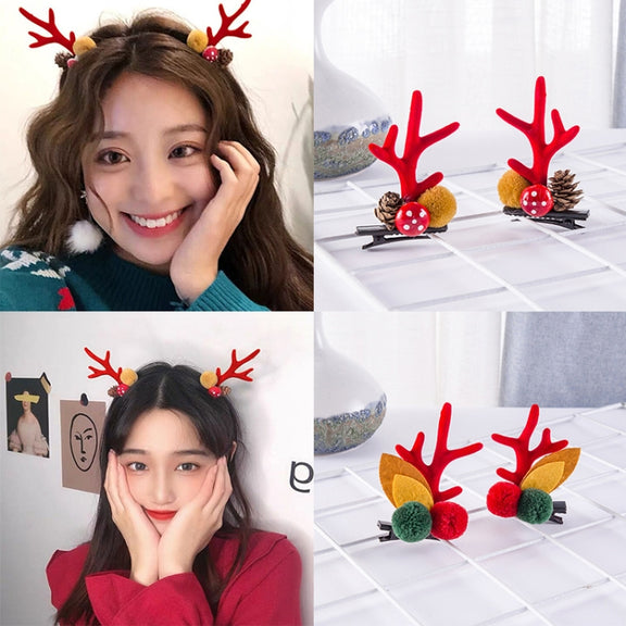1pair Christmas Hair Accessories Cute Hairpins For Children, Color: Coffee Antler Mink Fur