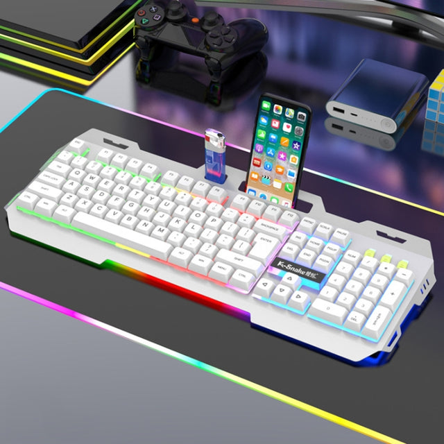 K-Snake Mechanical Feel Keyboard Mouse Kit USB Wired 104 Keycaps Computer Keyboard, Style: Single Keyboard (White)