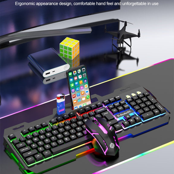 K-Snake Mechanical Feel Keyboard Mouse Kit USB Wired 104 Keycaps Computer Keyboard, Style: Keyboard+Mouse (Black Gray)