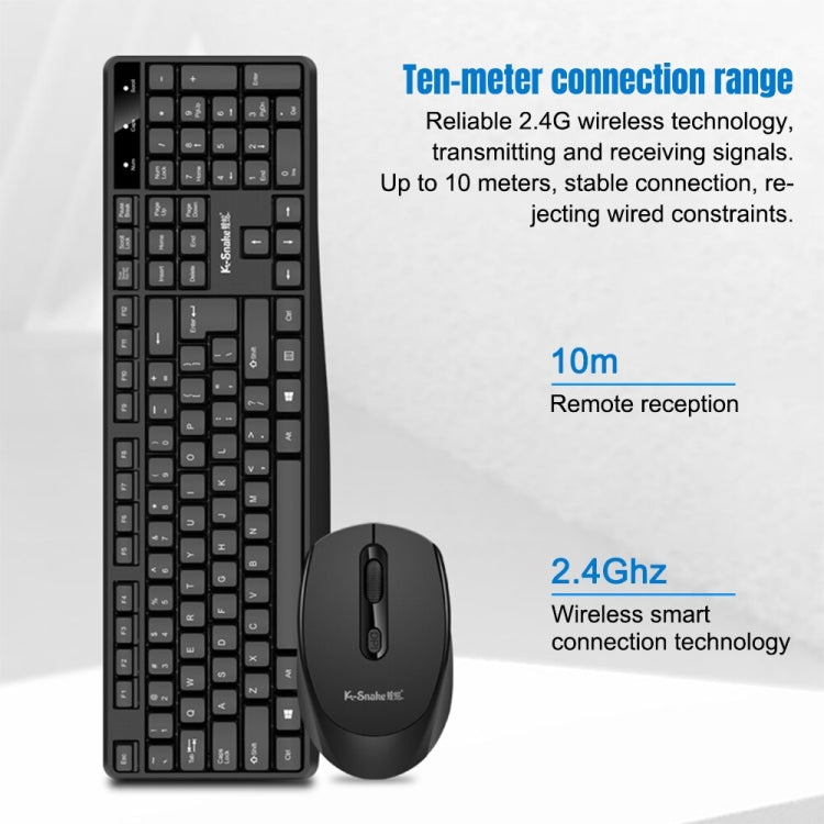 K-Snake WK800 Wireless 2.4G Keyboard Mouse Set Tabletop Computer Notebook Business Office House Use, Color: Black