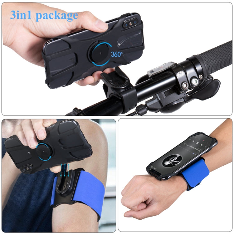 3 In 1 Four Jaws Detachable Swivel Arm Wrist Strap Bicycle Holder For 4.5-6.5 inch Phones(Blue) - Other by PMC Jewellery | Online Shopping South Africa | PMC Jewellery | Buy Now Pay Later Mobicred