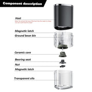 Coffee Electric Grinder Magnetic Snap-on Stainless Steel Blades Kitchen Gadgets(Black)