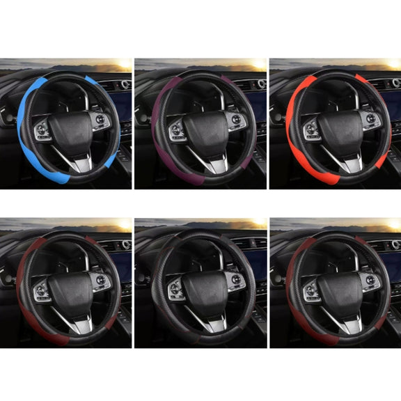 38cm Carbon Fiber Elastic Leather Without Inner Ring Car Steering Wheel Cover, Color: Liquor