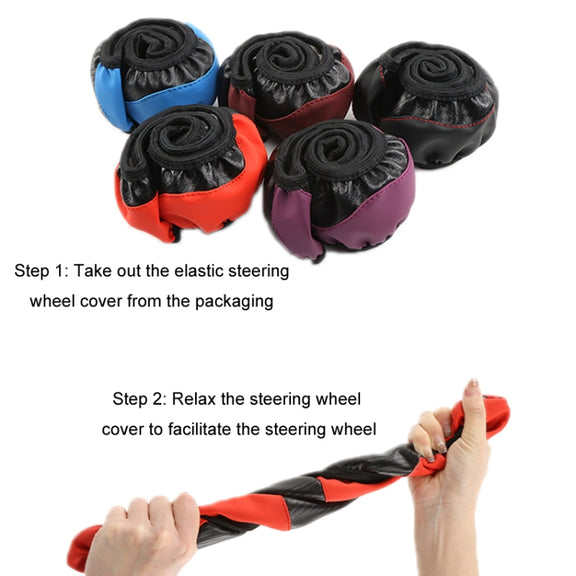 38cm Carbon Fiber Elastic Leather Without Inner Ring Car Steering Wheel Cover, Color: Purple