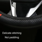 38cm Carbon Fiber Elastic Leather Without Inner Ring Car Steering Wheel Cover, Color: Black
