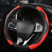 38cm Carbon Fiber Elastic Leather Without Inner Ring Car Steering Wheel Cover, Color: Black