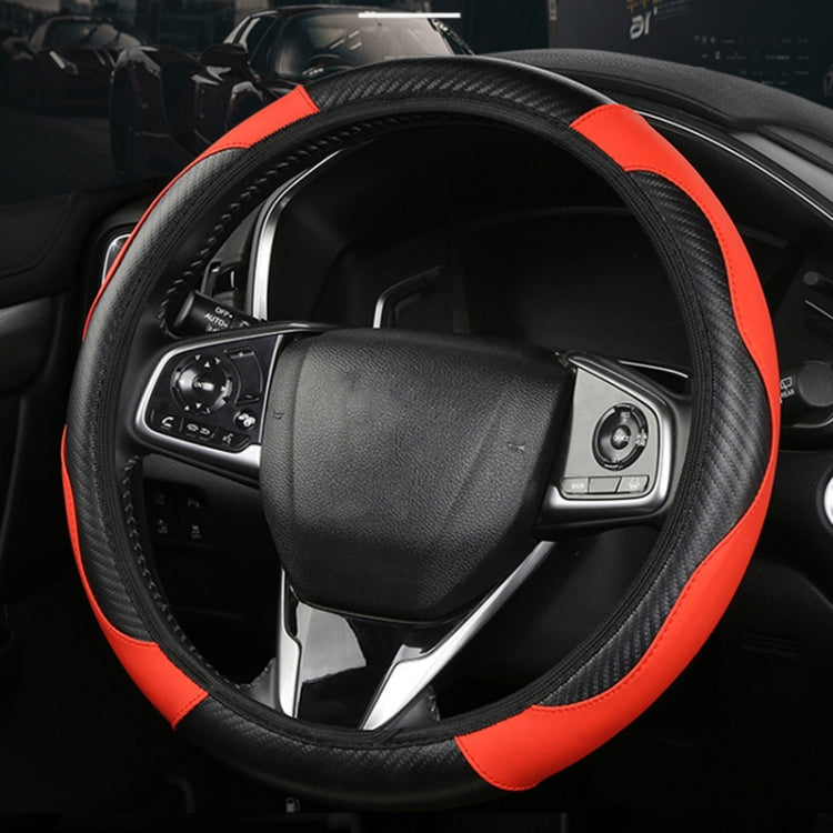 38cm Carbon Fiber Elastic Leather Without Inner Ring Car Steering Wheel Cover, Color: Black