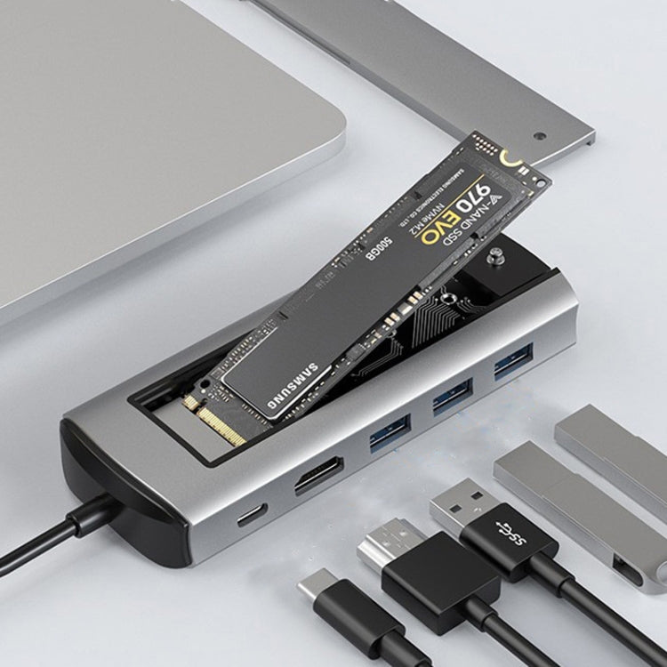 6-In-1 TYPE-C/USB-C To PD+HDMI (4K 30hz) +USB3.0 X 3+SSD Docking Station - USB HUB by PMC TechLife | Online Shopping South Africa | PMC TechLife
