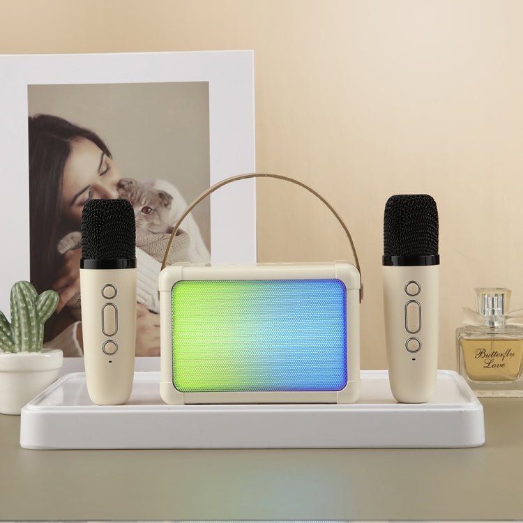 Portable RGB Lighting Effect Bluetooth Speaker Home Mini Karaoke Audio, Style: Dual Microphone+Speaker(Beige) - Microphone by PMC TechLife | Online Shopping South Africa | PMC TechLife | Buy Now Pay Later Mobicred