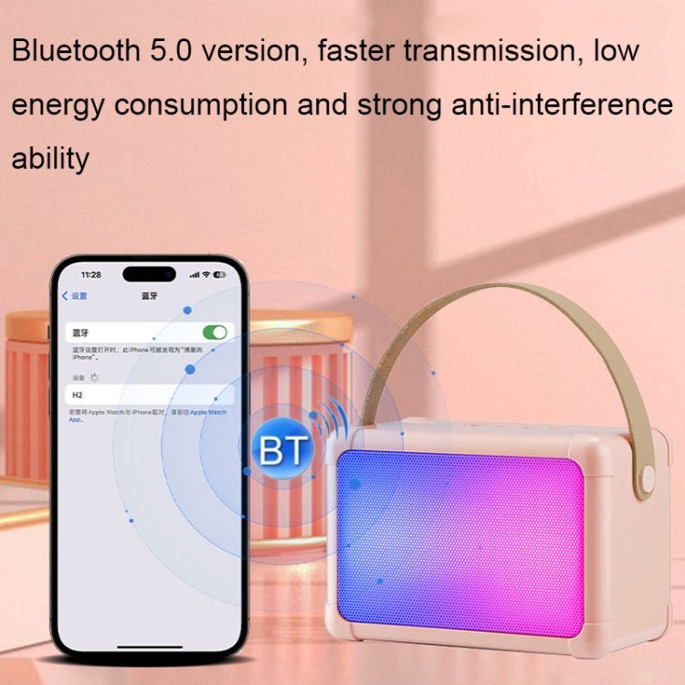 Portable RGB Lighting Effect Bluetooth Speaker Home Mini Karaoke Audio, Style: Single Microphone+Speaker(Beige)