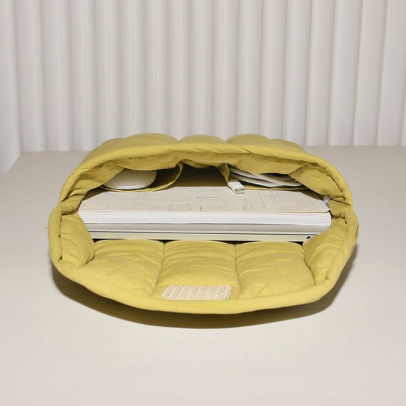9.7-11 inch Flat Cotton Embroidery Inner Bag Lightweight Space Cotton Protective Case(Yellow Green)