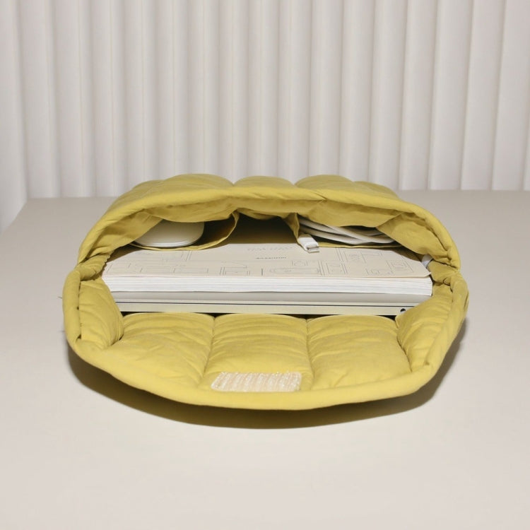 9.7-11 inch Flat Cotton Embroidery Inner Bag Lightweight Space Cotton Protective Case(Yellow Green)