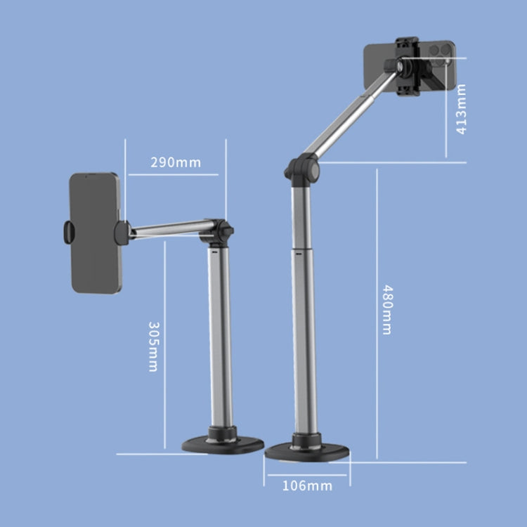 Mobile Live Piercing Bracket Aluminum Alloy 360 Degree Rotation Telescopic Adjustment Bedside Desktop Live Bracket(Gray) - free shipping - PMC Jewellery - Order now!