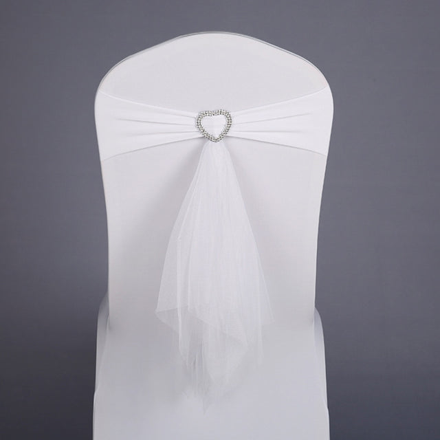 70x58 cm Tie-Free Stretch Chair Back Bow Chair Cover Strap Hotel Wedding Seat Back Decoration(White)