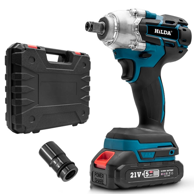 HILDA Motorized Wrenches Lithium Repair Parts With 22mm Socket, EU Plug, Model: Blue With 1 Battery+1 Charger(1500mAh)