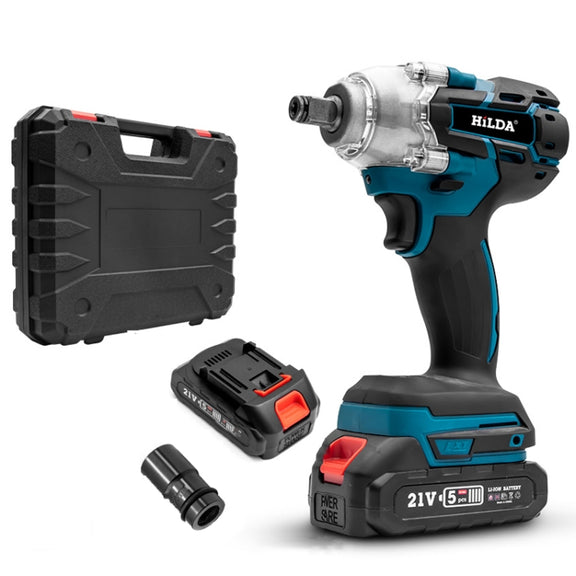 HILDA Motorized Wrenches Lithium Repair Parts With 22mm Socket, EU Plug, Model: Blue With 2 Battery+1 Charger(1500mAh)