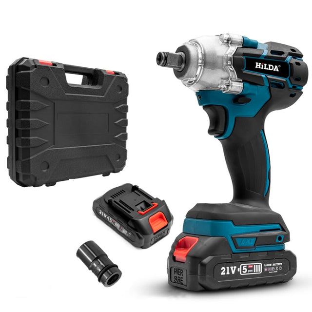 HILDA Motorized Wrenches Lithium Repair Parts With 22mm Socket, EU Plug, Model: Blue With 2 Battery+1 Charger(1500mAh)